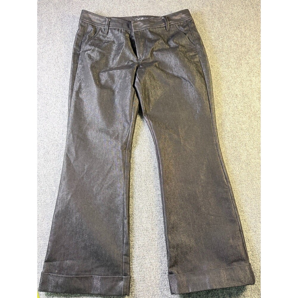Calvin Klein Jeans Womens 14 Metallic Black Coated Pants Trouser Wide Leg Y2K